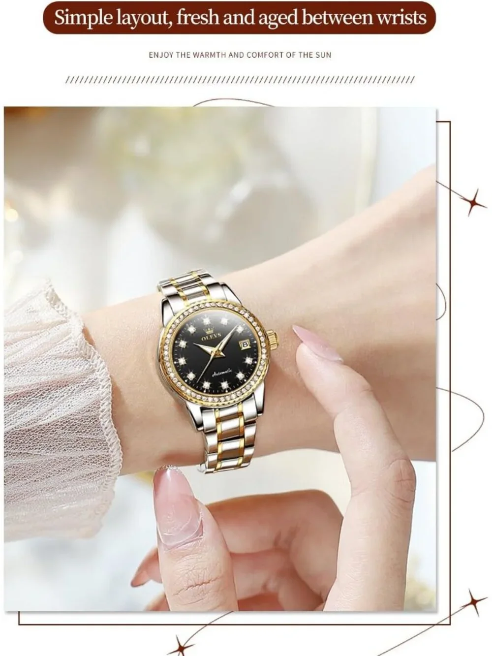 Women's Black Automatic Diamond Luxury Mechanical Stainless Dress Wrist Watches